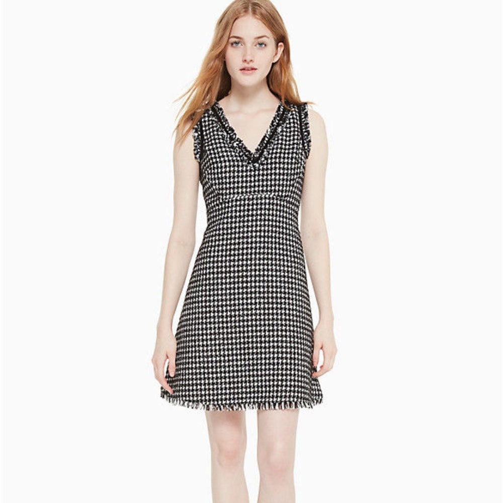 NEW Kate Spade houndstooth tweed dress V-neck size 4 S Small